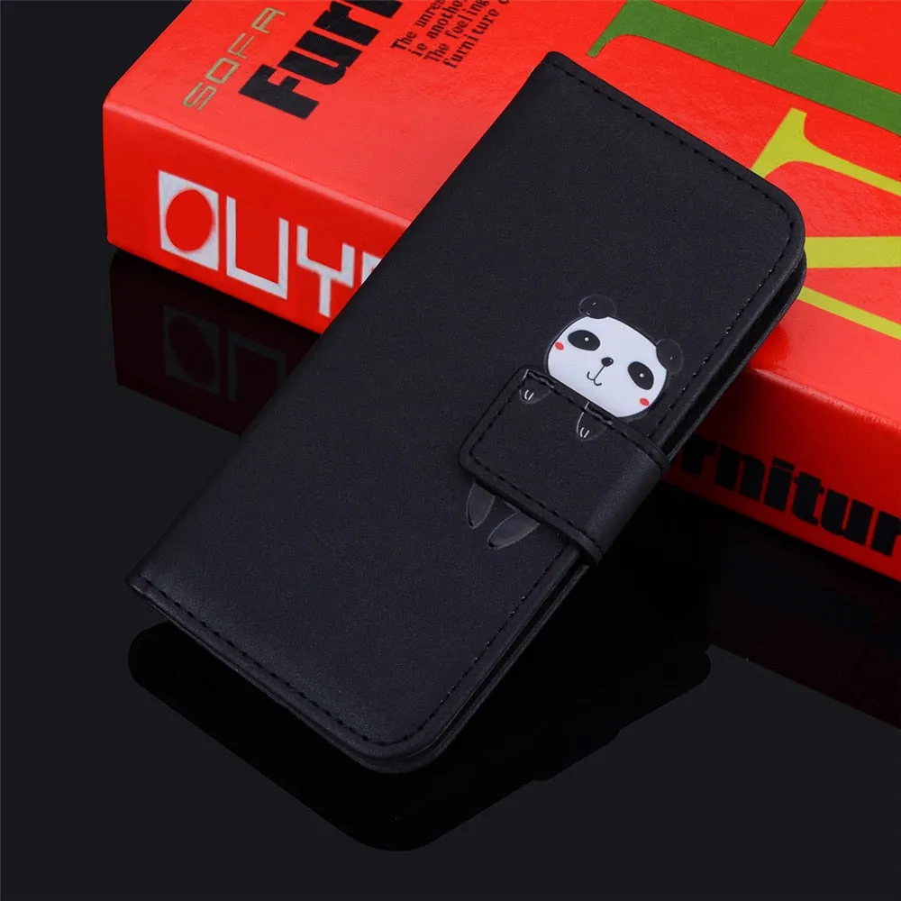 Anymob Huawei Black Leather Cases Flip Wallet Back Cover Phone Silicone Protection