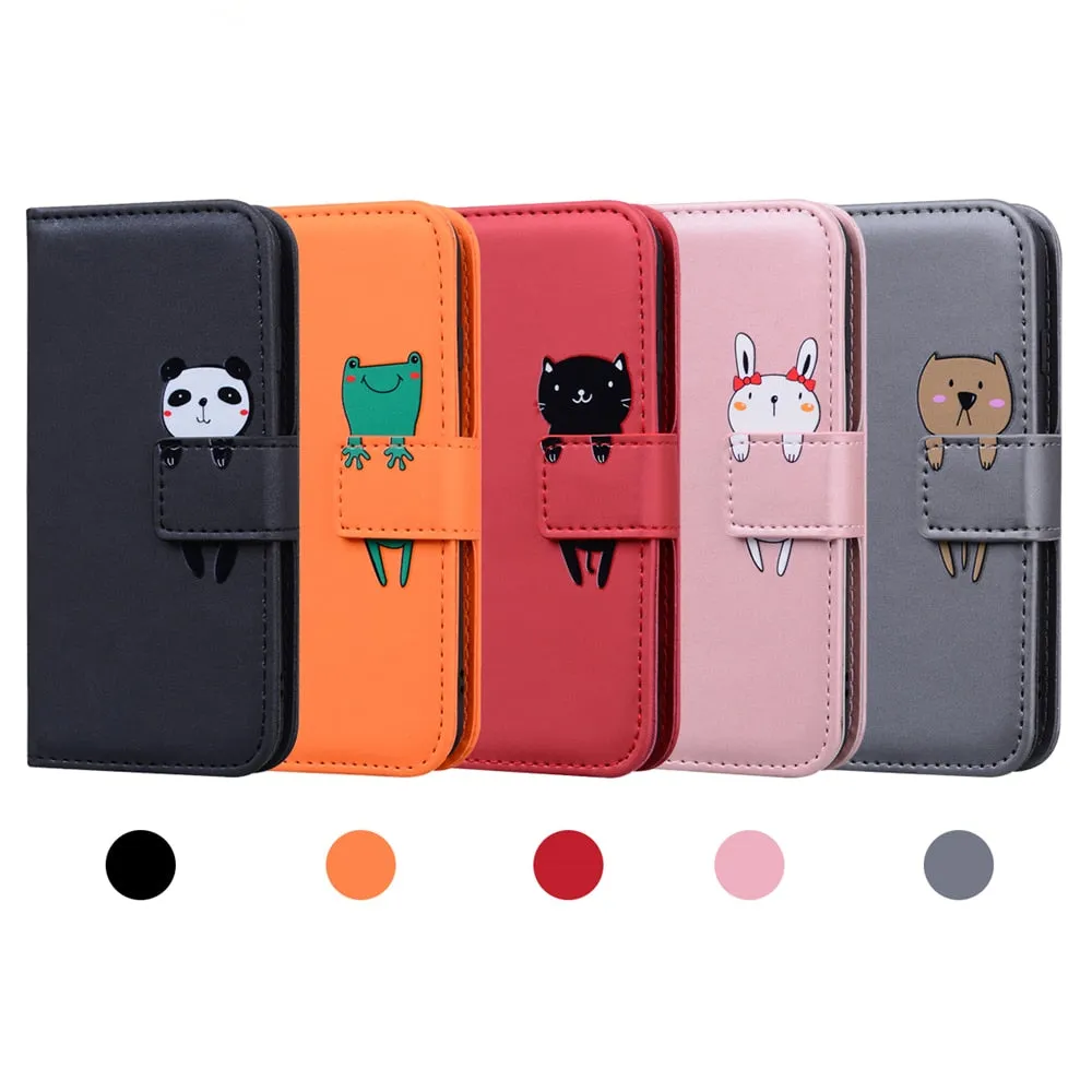 Anymob Huawei Black Leather Cases Flip Wallet Back Cover Phone Silicone Protection