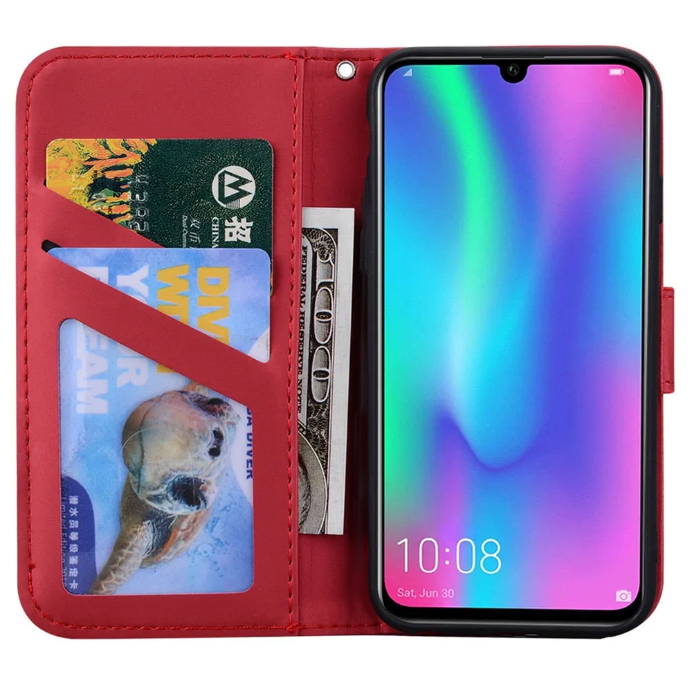 Anymob Huawei Black Leather Cases Flip Wallet Back Cover Phone Silicone Protection