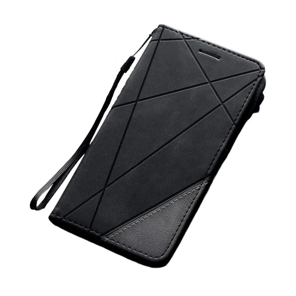Anymob Huawei Case Black Leather flip Cover Wallet Phone Bag Shell