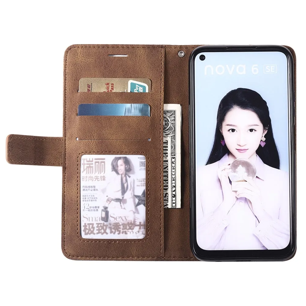 Anymob Huawei Case Black Leather flip Cover Wallet Phone Bag Shell