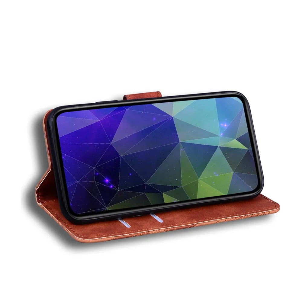 Anymob iPhone Case Brown Magnetic Leather Wallet Flip Solid Color Phone Cover