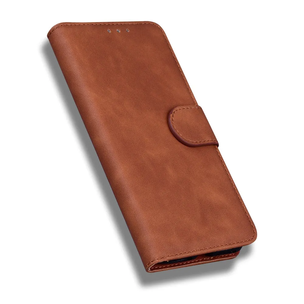 Anymob iPhone Case Brown Magnetic Leather Wallet Flip Solid Color Phone Cover