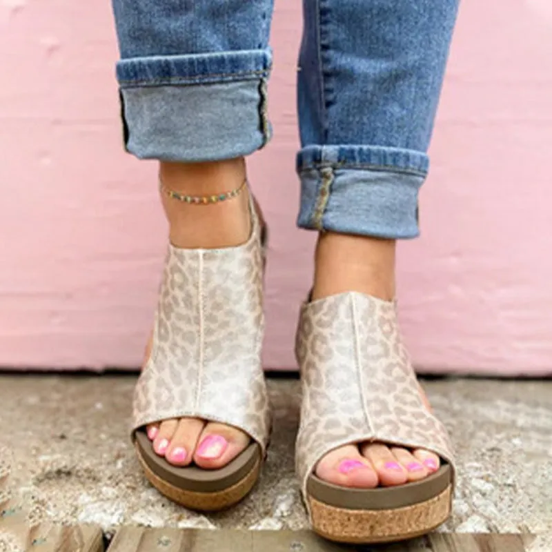 hulianfu Casual Patchwork Opend Wedges Shoes