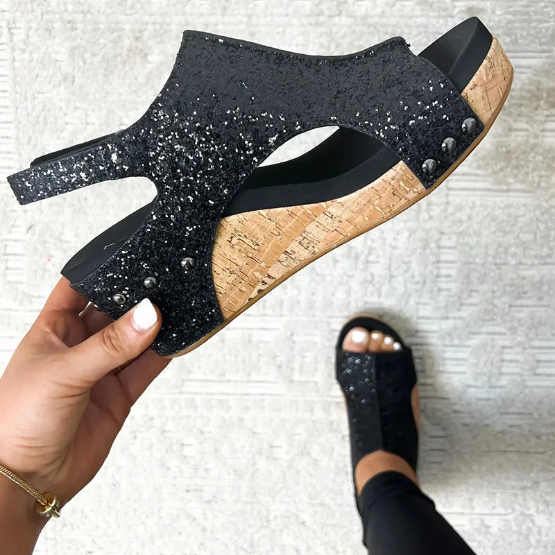 hulianfu Casual Patchwork Opend Wedges Shoes