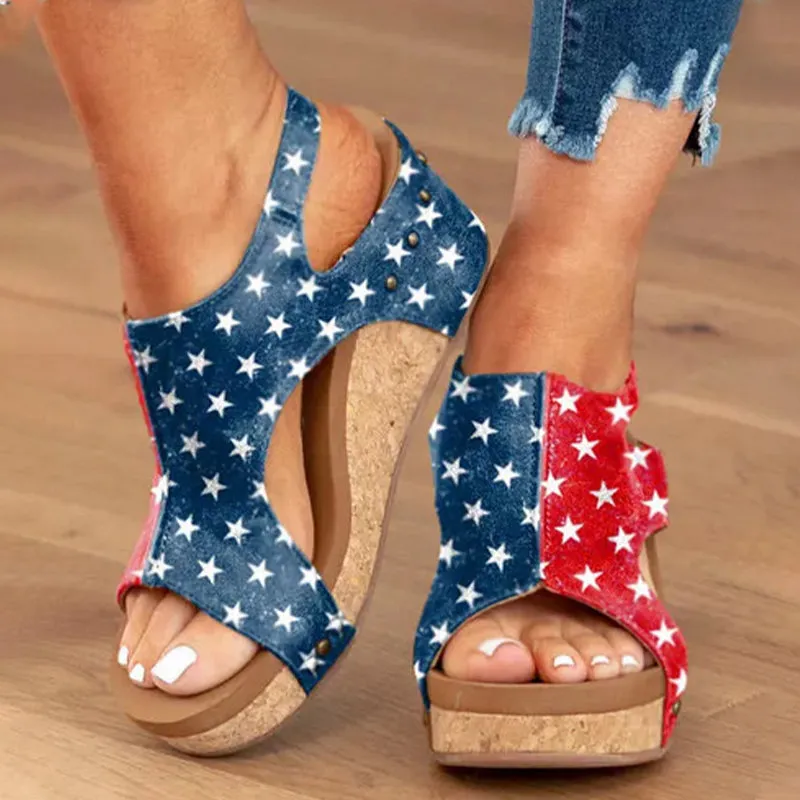 hulianfu Casual Patchwork Opend Wedges Shoes