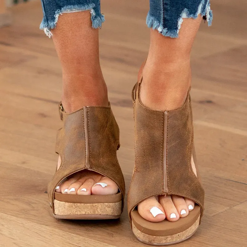 hulianfu Casual Patchwork Opend Wedges Shoes
