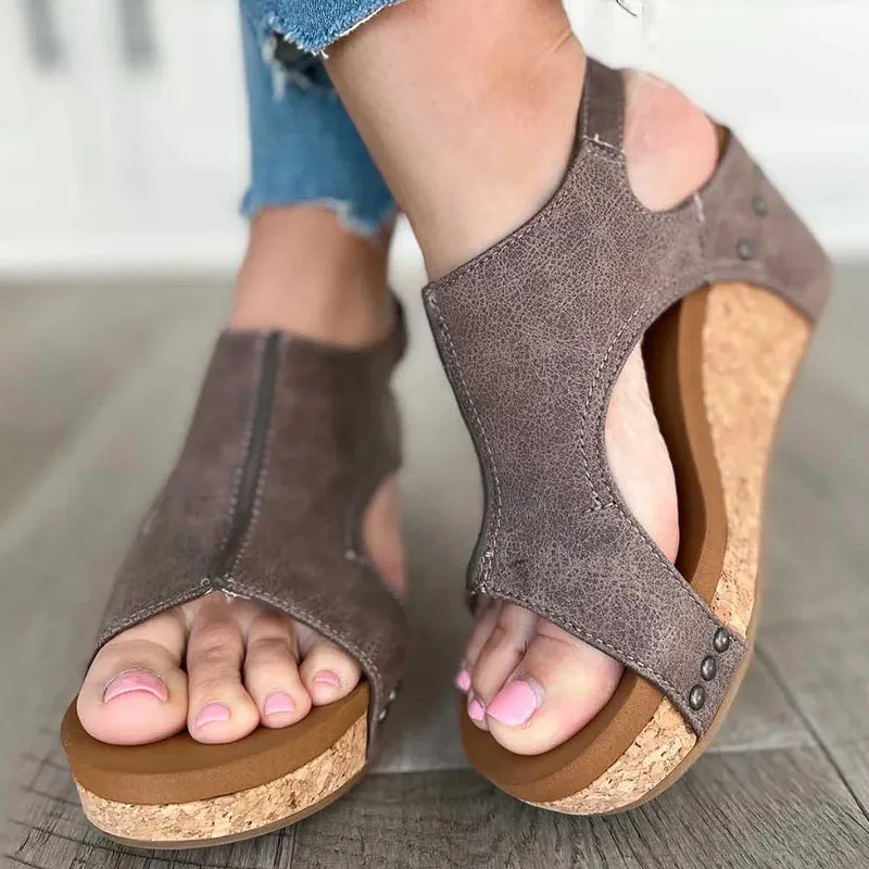 hulianfu Casual Patchwork Opend Wedges Shoes