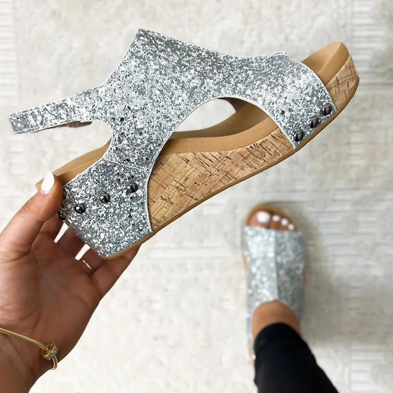 hulianfu Casual Patchwork Opend Wedges Shoes
