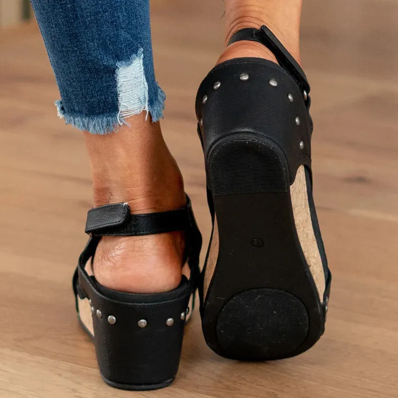 hulianfu Casual Patchwork Opend Wedges Shoes
