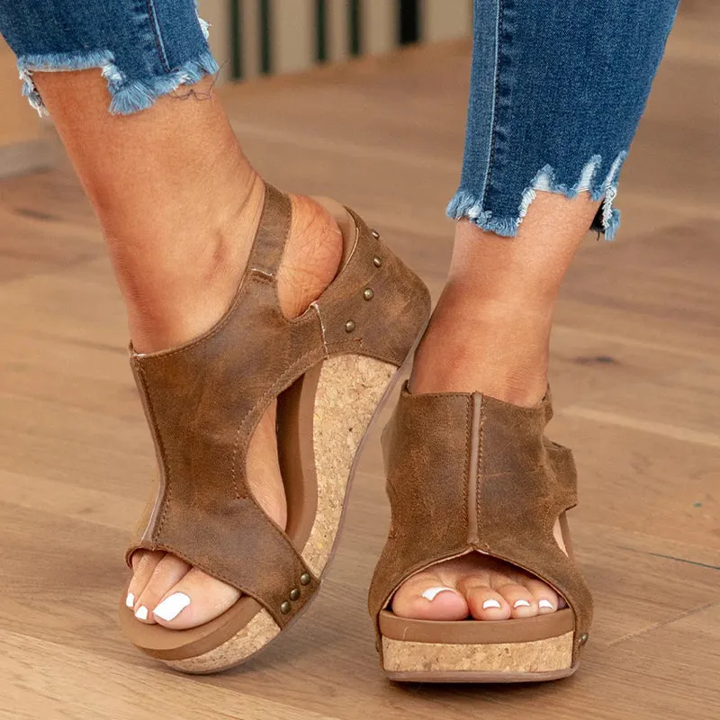hulianfu Casual Patchwork Opend Wedges Shoes