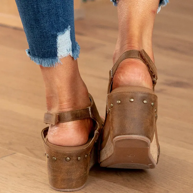 hulianfu Casual Patchwork Opend Wedges Shoes