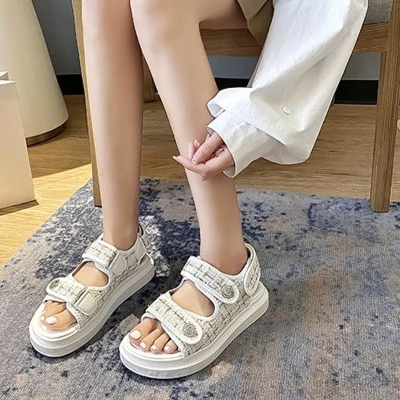 hulianfu  Women Fashion Sandals Summer New Flat  Embroidery  Casual Roman Designer Shoes Platform Sandal
