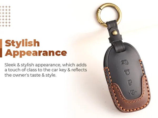 Keyzone dual leather key cover for Verna 2020 onwards 4 button smart key (KDL60)