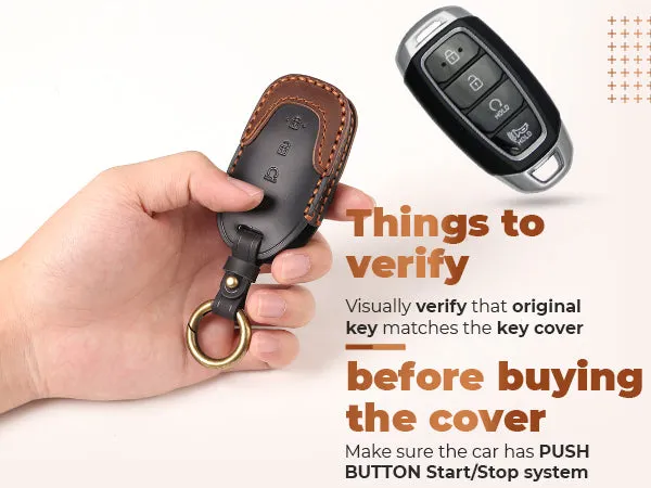 Keyzone dual leather key cover for Verna 2020 onwards 4 button smart key (KDL60)