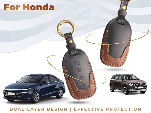 Keyzone dual leather key cover for Verna 2020 onwards 4 button smart key (KDL60)