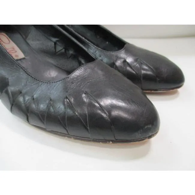 Pappagallo Black Vintage Almond Toe Woven Panels Pumps Size Us
