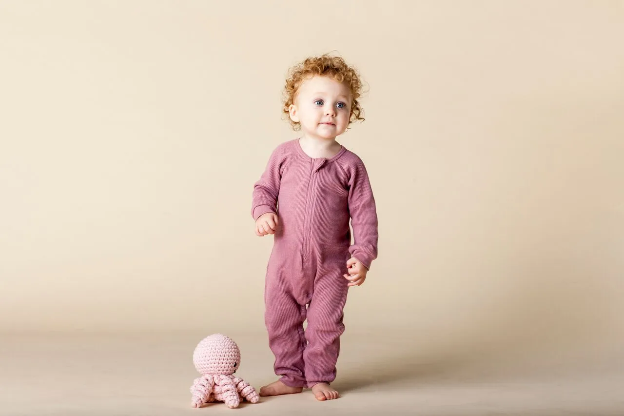 Perrywinkle Waffle Grow Suit - Rose Pink