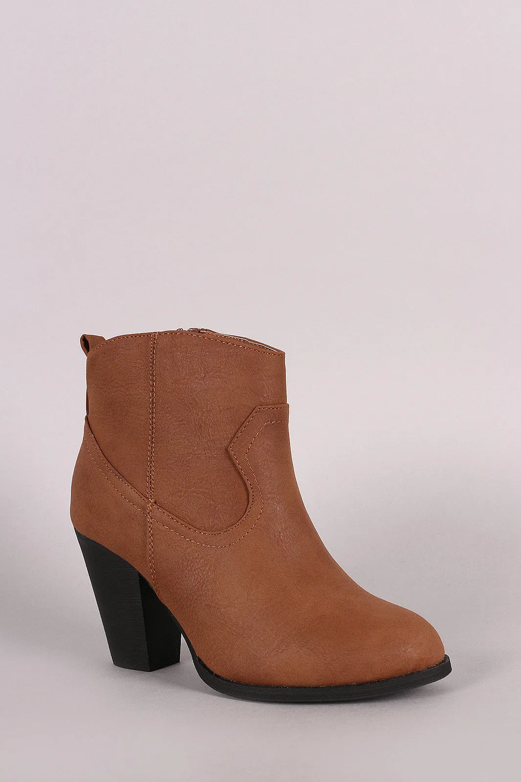 Round Toe Chunky Heeled Cowgirl Booties