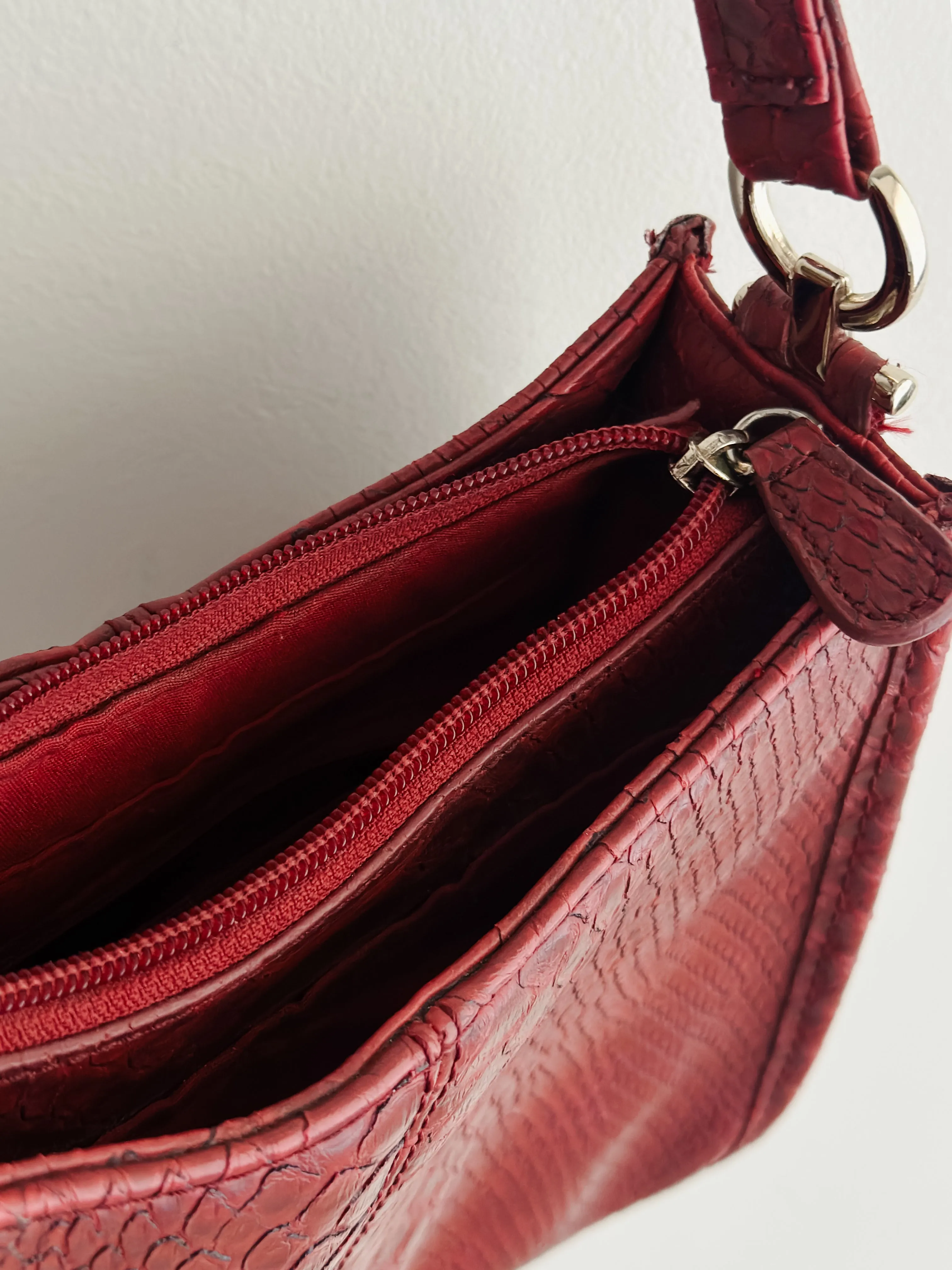 vintage red vegan leather handbag