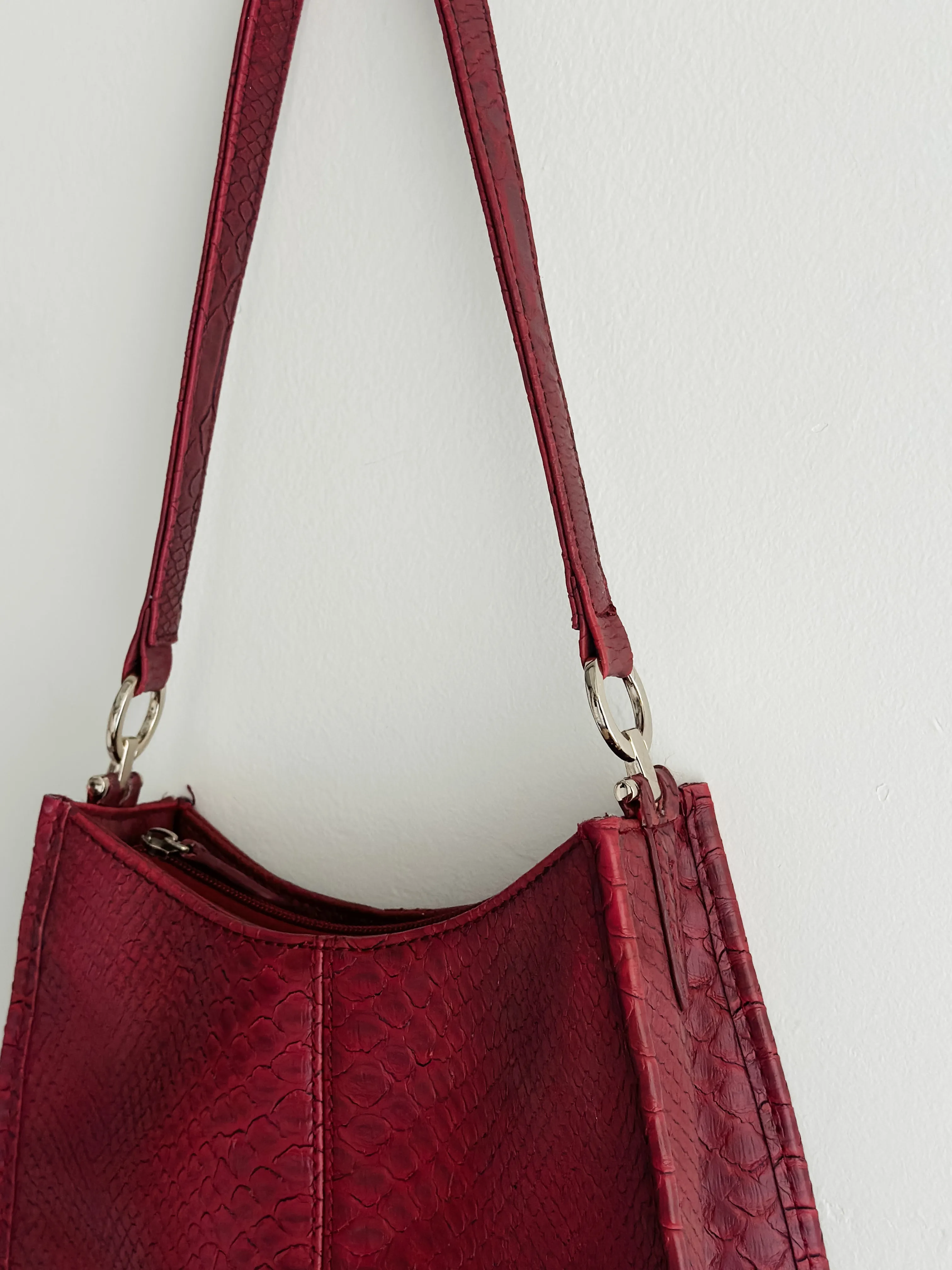 vintage red vegan leather handbag
