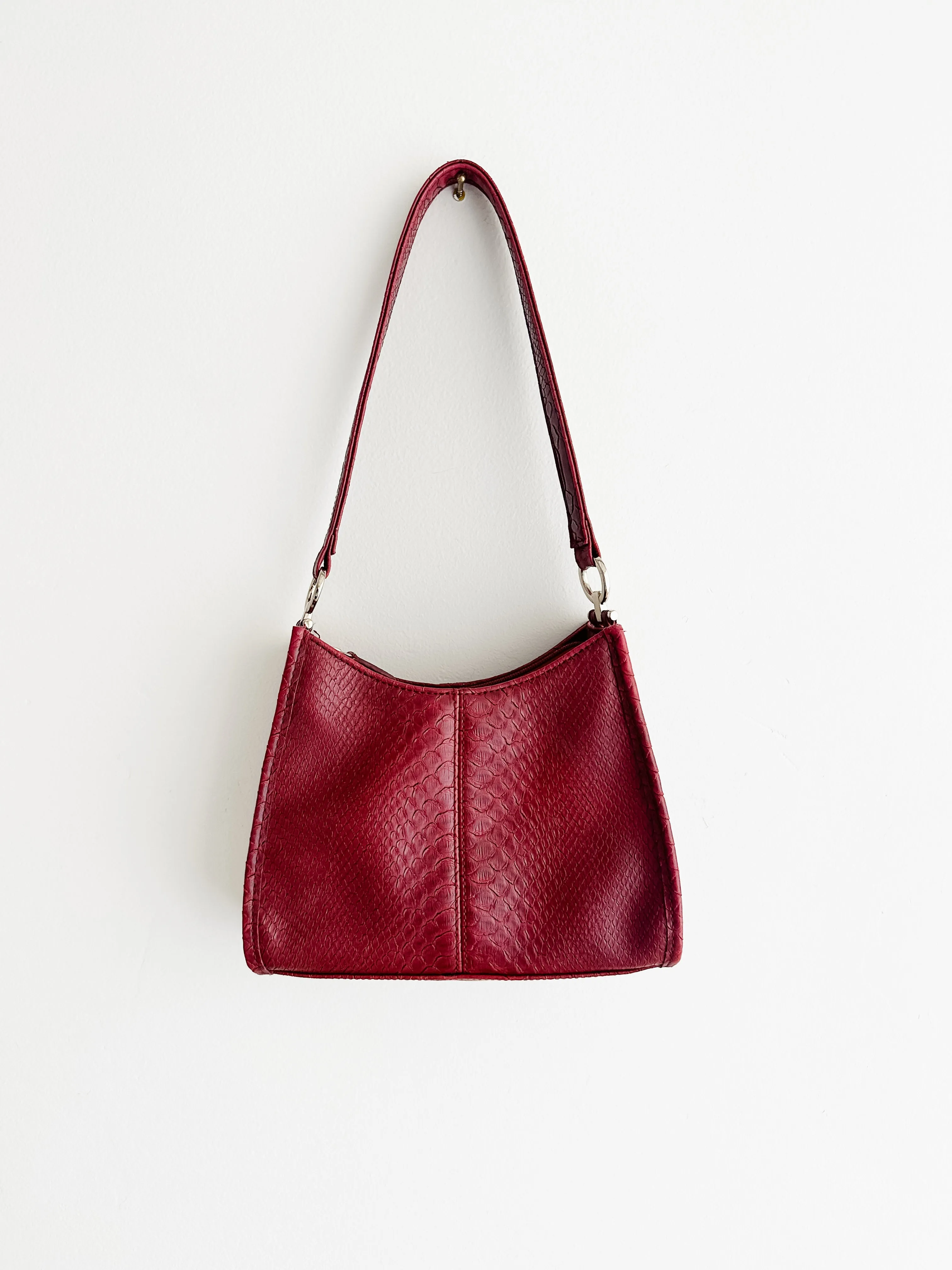 vintage red vegan leather handbag