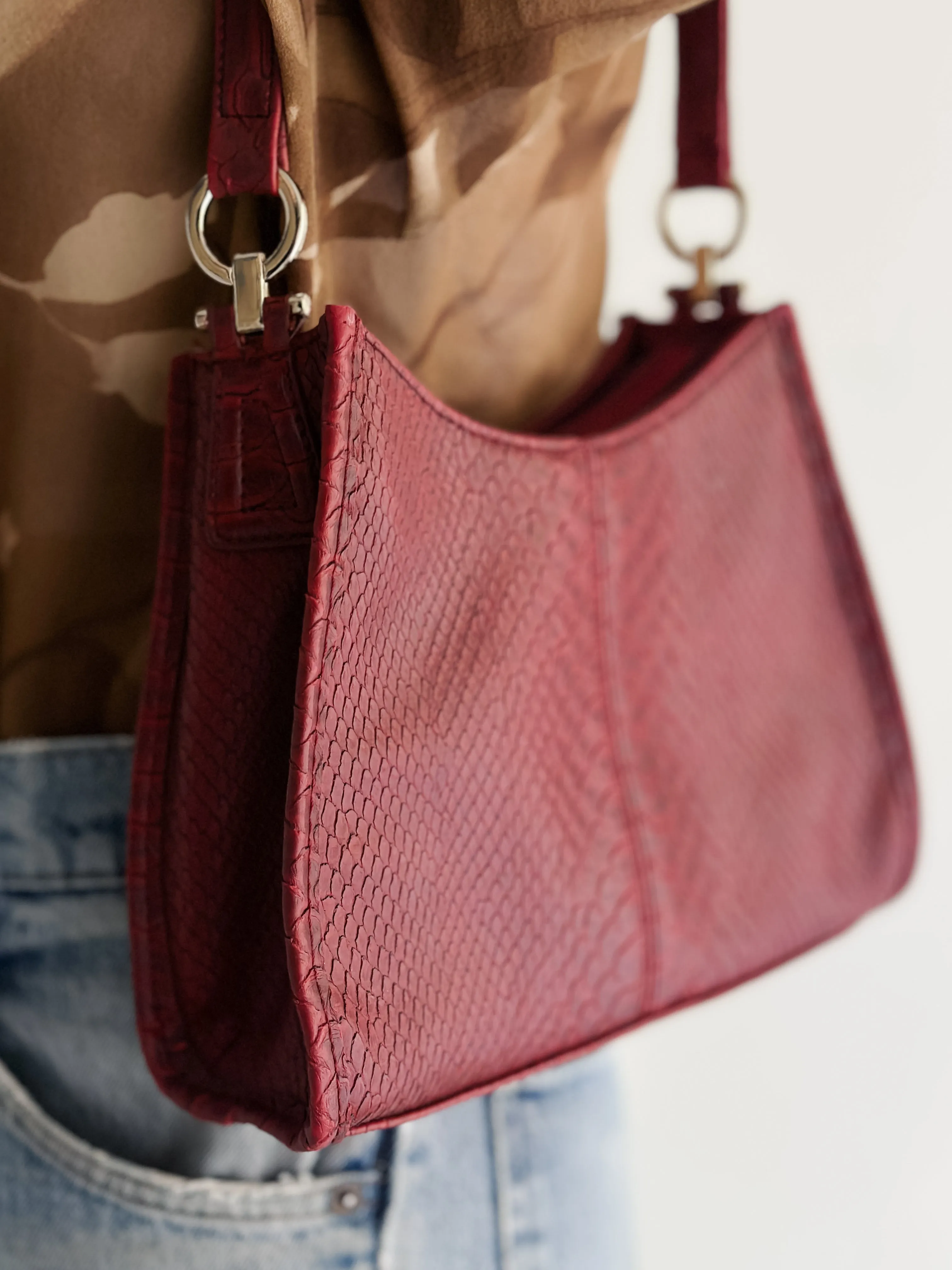 vintage red vegan leather handbag