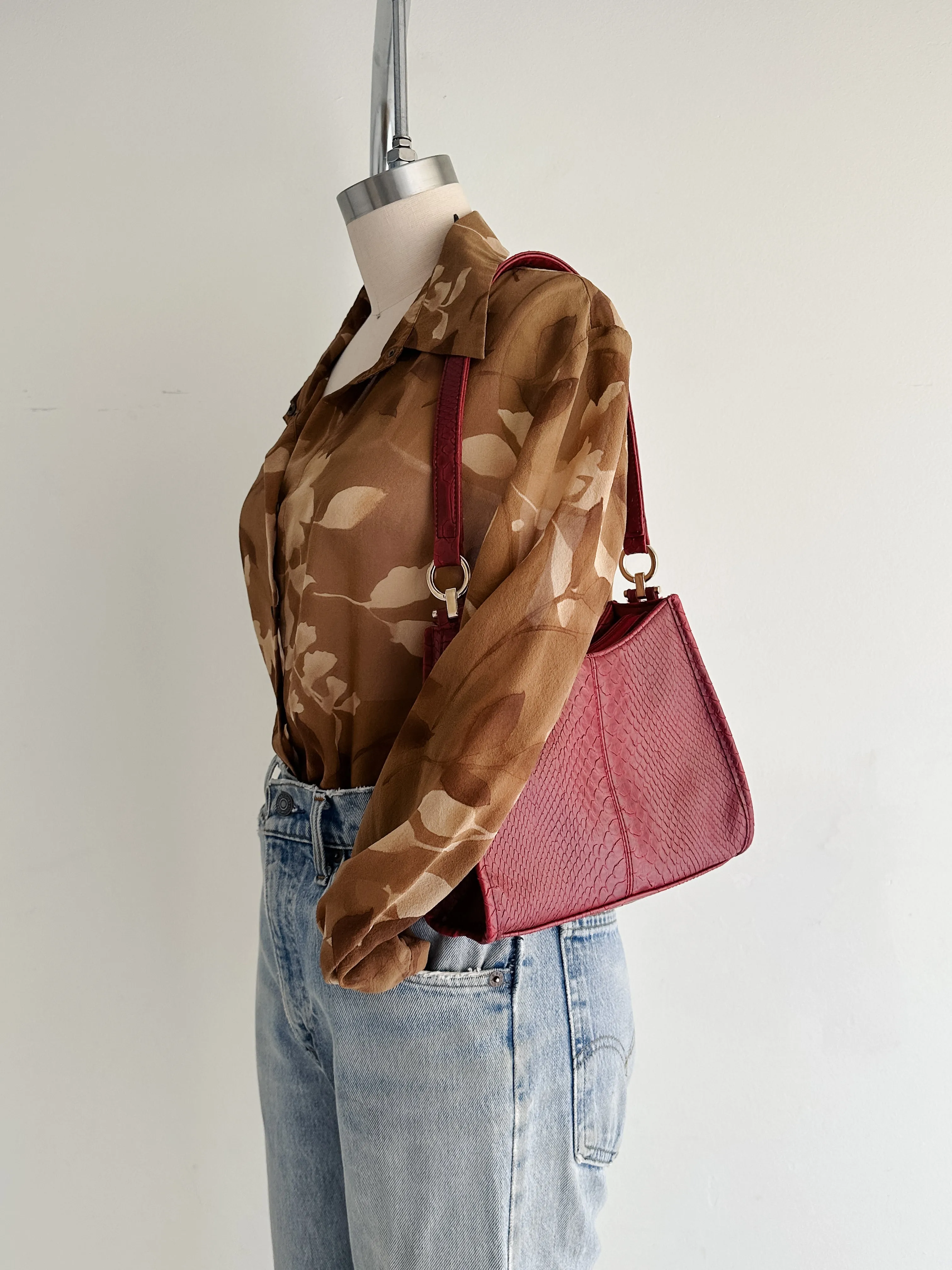 vintage red vegan leather handbag