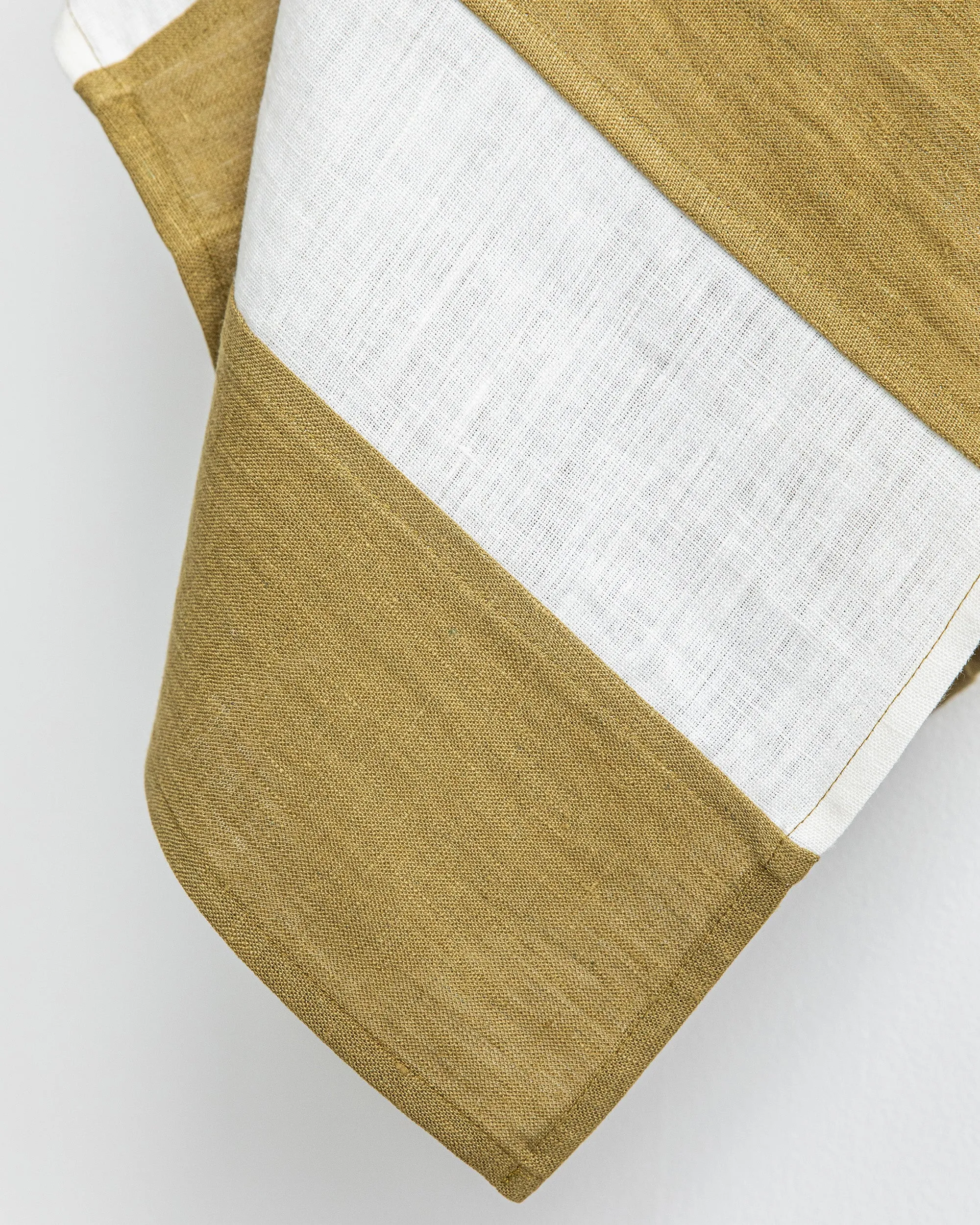 Zero-waste striped linen tea towel in Olive green