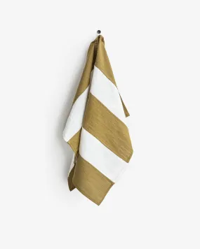 Zero-waste striped linen tea towel in Olive green