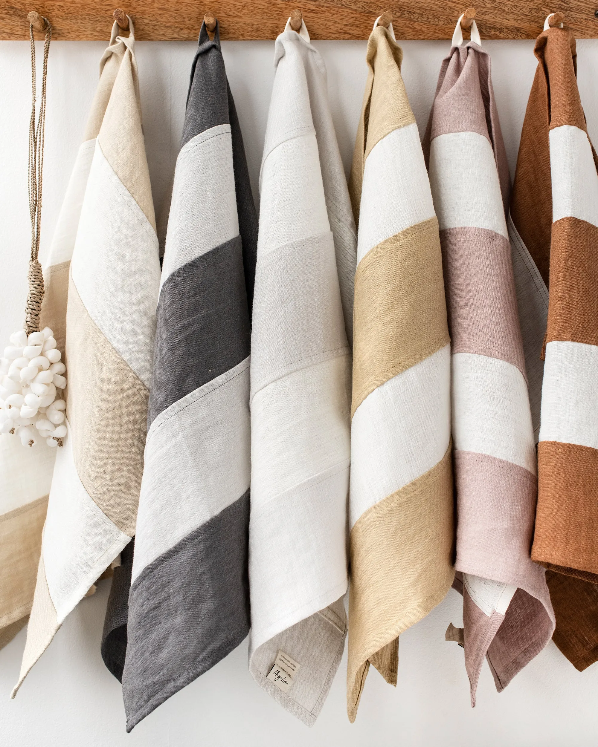 Zero-waste striped linen tea towel in Peach